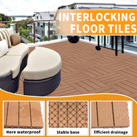 Outdoor Waterproof Plastic Interlocking Deck Tiles 11.8"X11.8" Pack Of 44 For Garden Poolside Patio Light Coffee Color