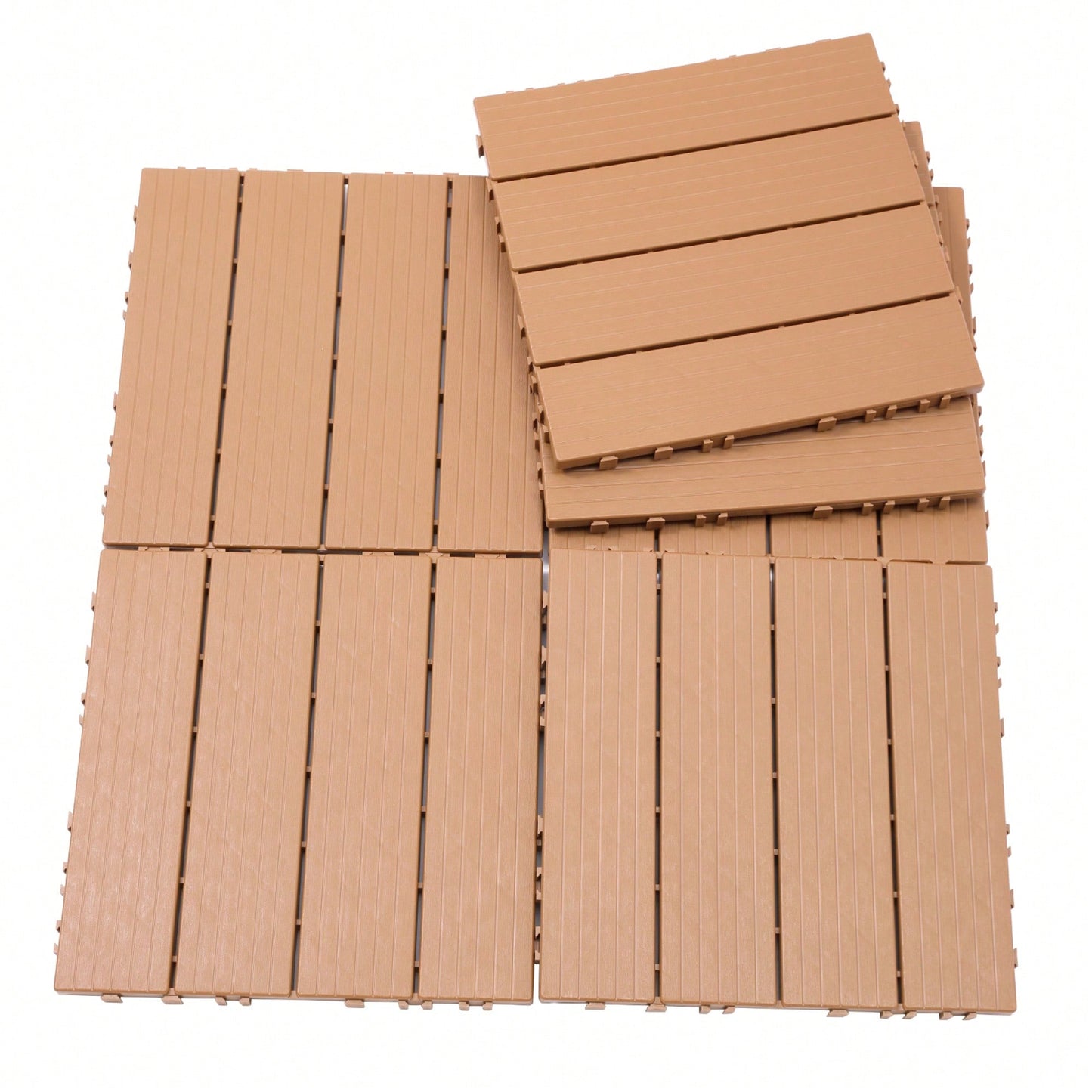 Outdoor Waterproof Plastic Interlocking Deck Tiles 11.8"X11.8" Pack Of 44 For Garden Poolside Patio Light Coffee Color