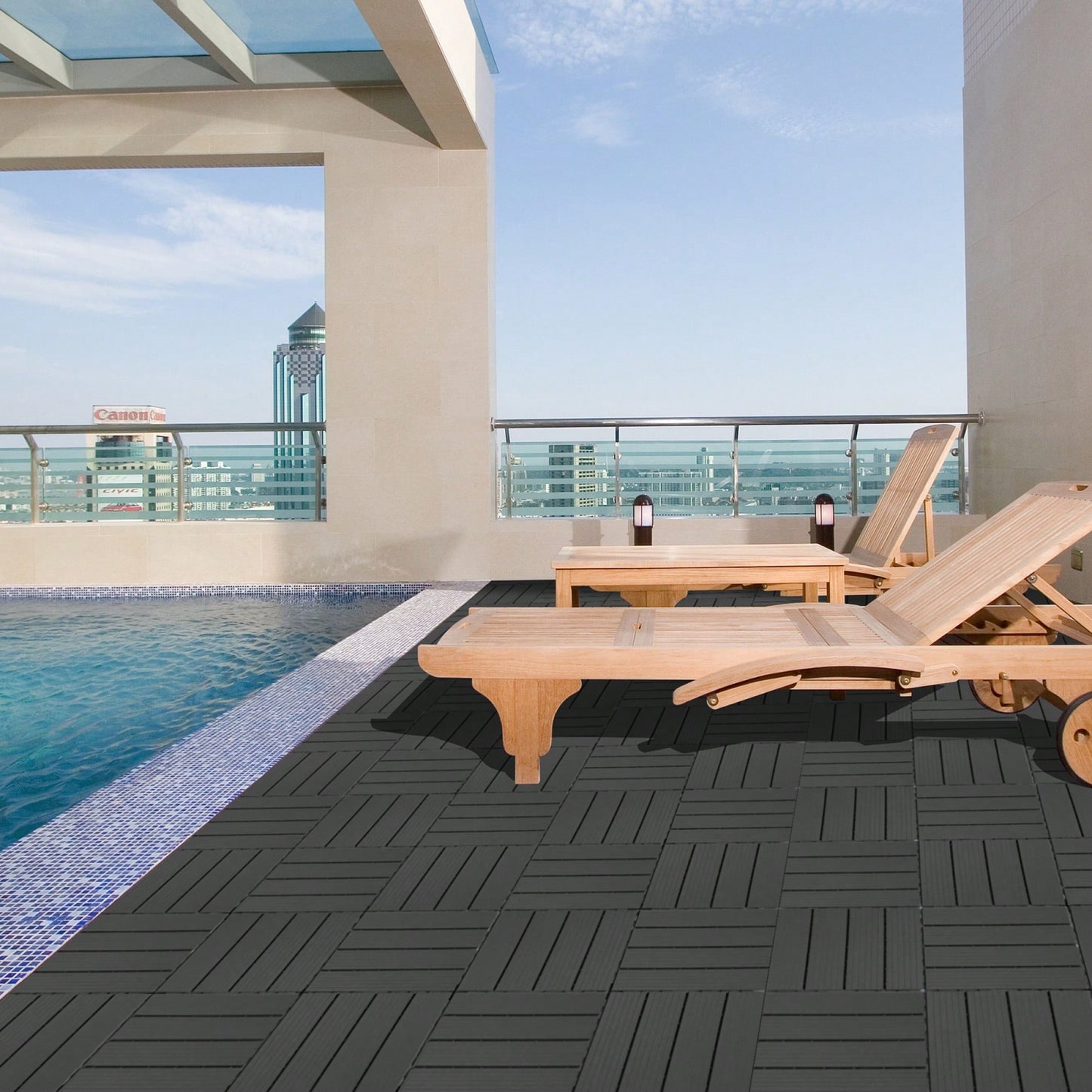 Outdoor Waterproof Plastic Interlocking Deck Tiles 11.8"X11.8" Pack Of 44 For Garden Poolside Patio Light Coffee Color