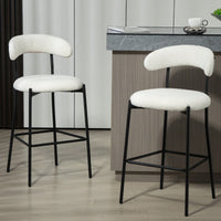 Counter Height Bar Stools With Teddy Fabric Cover And Black Powder Coated Base For Kitchen Island And Dining Room