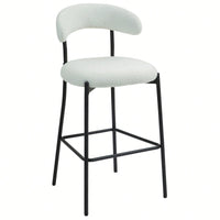 Counter Height Bar Stools With Teddy Fabric Cover And Black Powder Coated Base For Kitchen Island And Dining Room