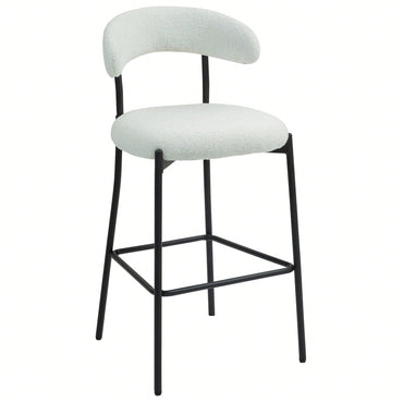 Counter Height Bar Stools With Teddy Fabric Cover And Black Powder Coated Base For Kitchen Island And Dining Room