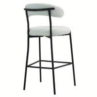 Counter Height Bar Stools With Teddy Fabric Cover And Black Powder Coated Base For Kitchen Island And Dining Room