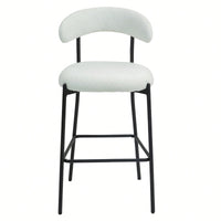 Counter Height Bar Stools With Teddy Fabric Cover And Black Powder Coated Base For Kitchen Island And Dining Room