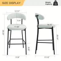 Counter Height Bar Stools With Teddy Fabric Cover And Black Powder Coated Base For Kitchen Island And Dining Room