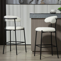 Counter Height Bar Stools With Teddy Fabric Cover And Black Powder Coated Base For Kitchen Island And Dining Room