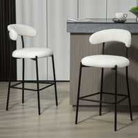 Counter Height Bar Stools With Teddy Fabric Cover And Black Powder Coated Base For Kitchen Island And Dining Room