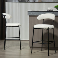 Counter Height Bar Stools With Teddy Fabric Cover And Black Powder Coated Base For Kitchen Island And Dining Room