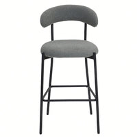 Counter Height Bar Stools With Teddy Fabric Cover And Black Powder Coated Base For Kitchen Island And Dining Room