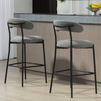Counter Height Bar Stools With Teddy Fabric Cover And Black Powder Coated Base For Kitchen Island And Dining Room