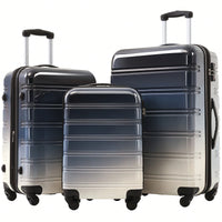 Expandable 3 Piece Gradient Blue Hardshell Luggage Set With Spinner Wheels And TSA Lock Lightweight 20 24 28 Inches