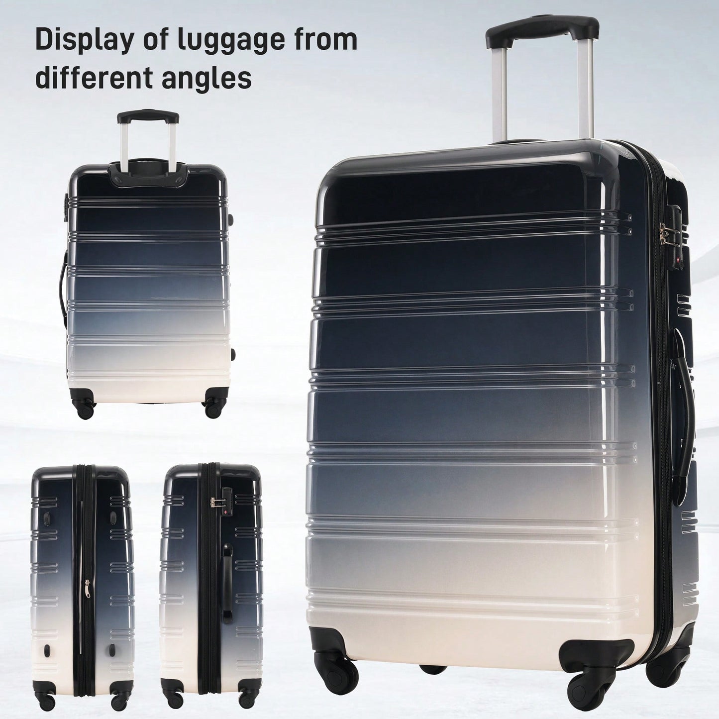 Expandable 3 Piece Gradient Blue Hardshell Luggage Set With Spinner Wheels And TSA Lock Lightweight 20 24 28 Inches