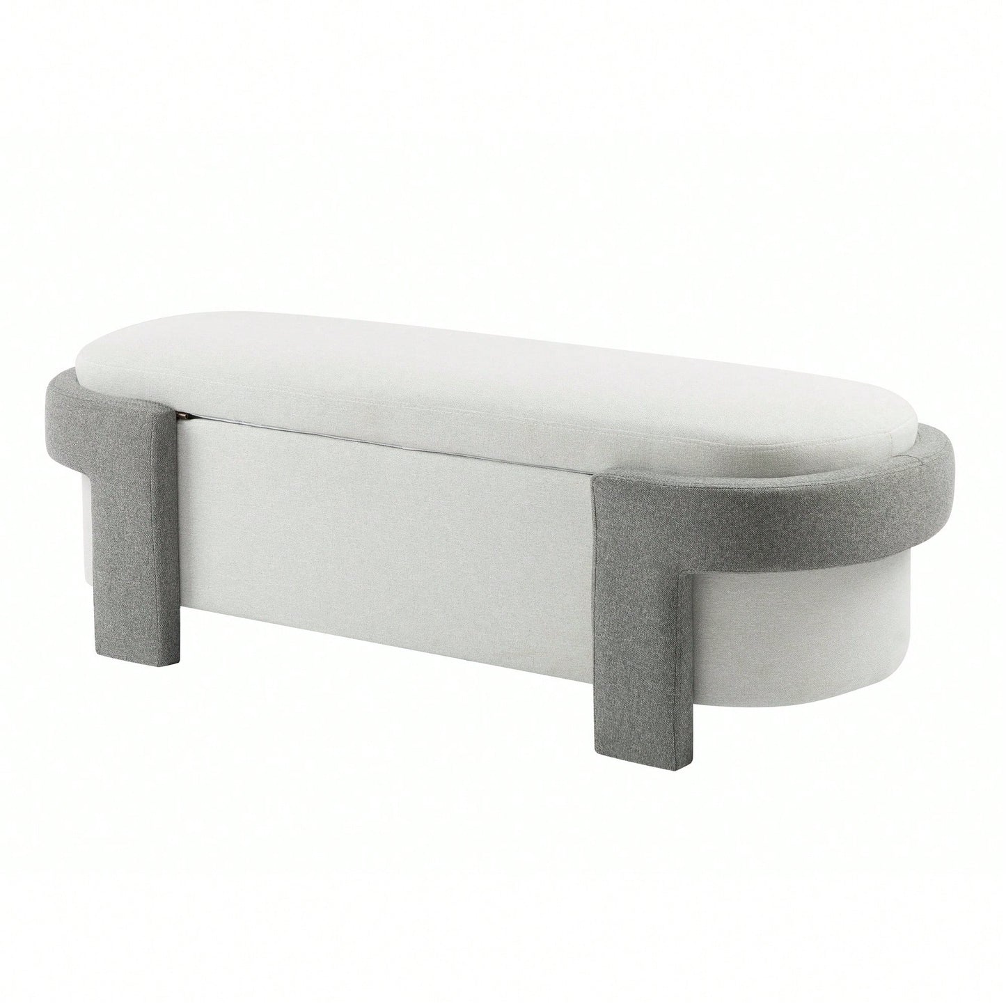 Versatile Beige Storage Ottoman Bench For Living Room And Bedroom - Spacious Durable Design