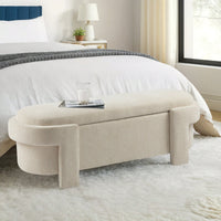 Versatile Beige Storage Ottoman Bench For Living Room And Bedroom - Spacious Durable Design