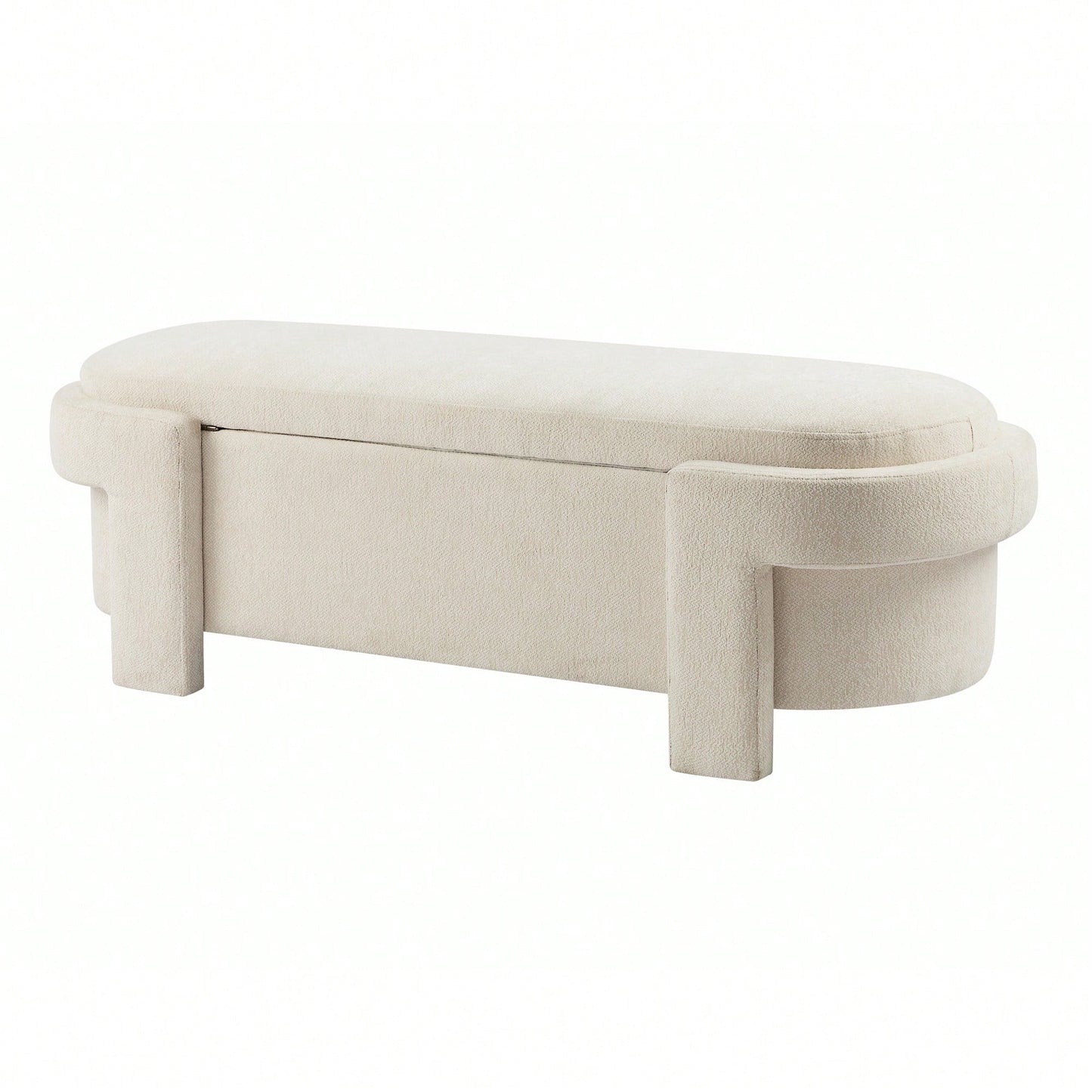 Versatile Beige Storage Ottoman Bench For Living Room And Bedroom - Spacious Durable Design