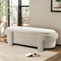 Versatile Beige Storage Ottoman Bench For Living Room And Bedroom - Spacious Durable Design