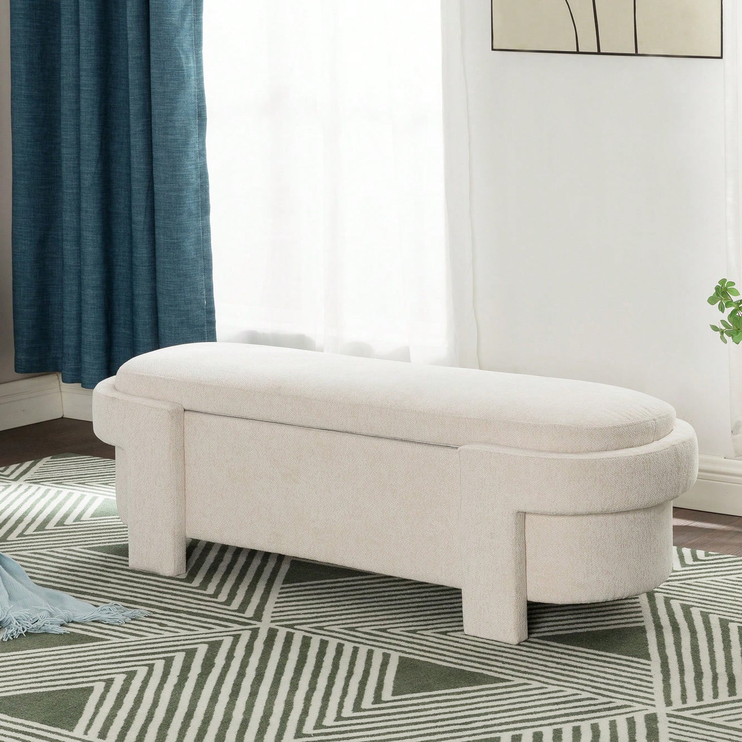 Versatile Beige Storage Ottoman Bench For Living Room And Bedroom - Spacious Durable Design