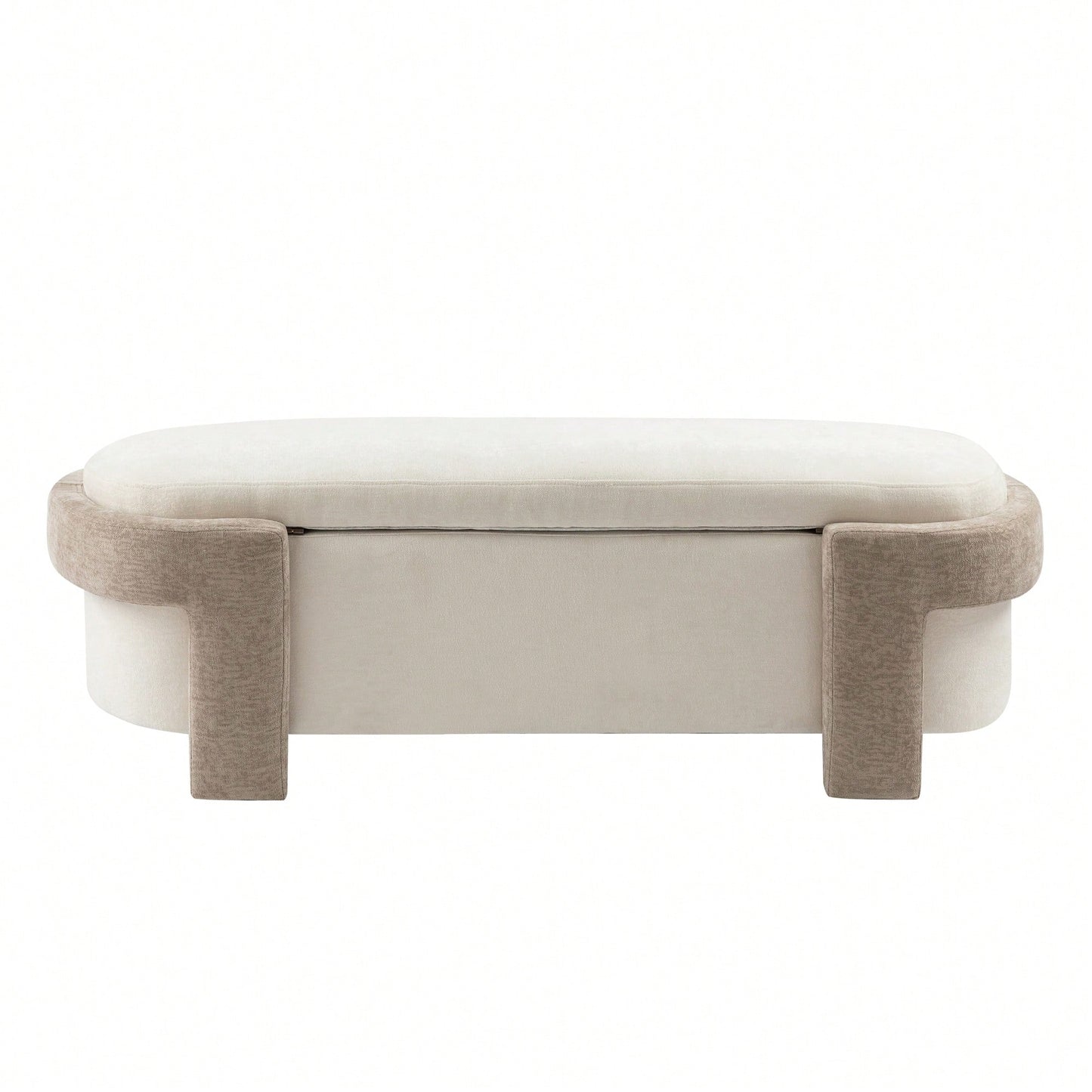 Versatile Beige Storage Ottoman Bench For Living Room And Bedroom - Spacious Durable Design