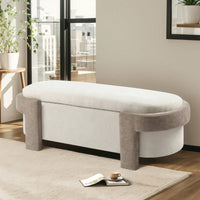 Versatile Beige Storage Ottoman Bench For Living Room And Bedroom - Spacious Durable Design