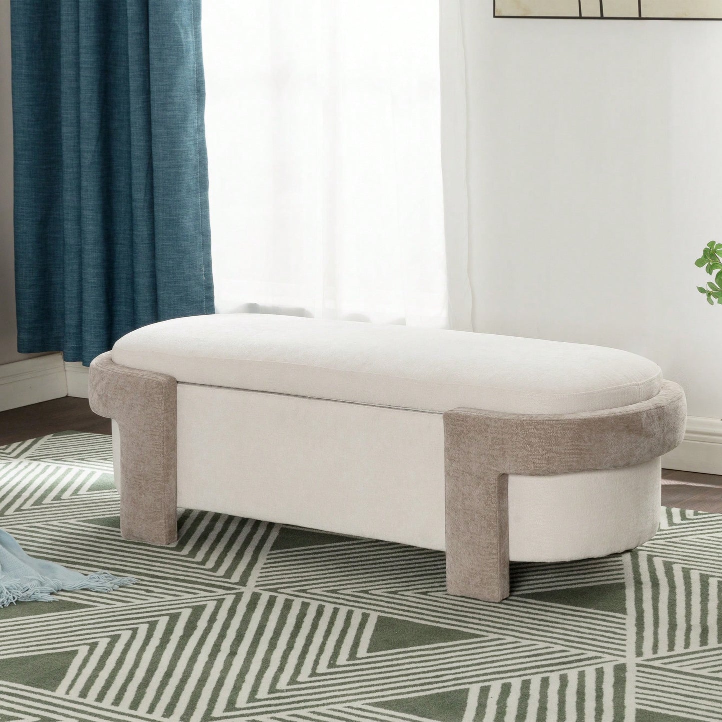 Versatile Beige Storage Ottoman Bench For Living Room And Bedroom - Spacious Durable Design