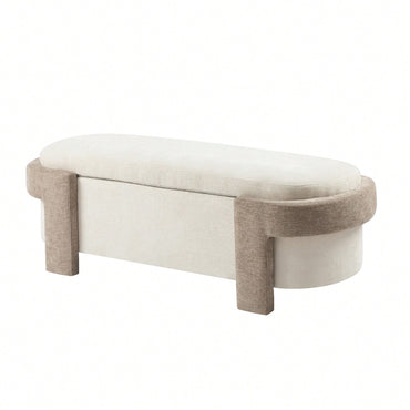 Versatile Beige Storage Ottoman Bench For Living Room And Bedroom - Spacious Durable Design