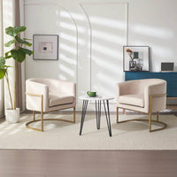 Curved Backrest Upholstered Velvet Chair With Gold Metal Bracket For Medieval Living Room Office Tea Room Lounge