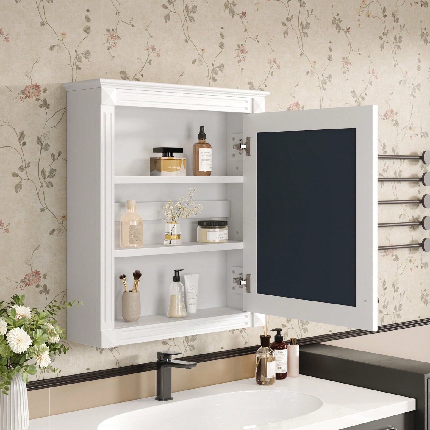 Wall Mounted Bathroom Storage Cabinet With Mirror Adjustable Shelf Over The Toilet Space Saver