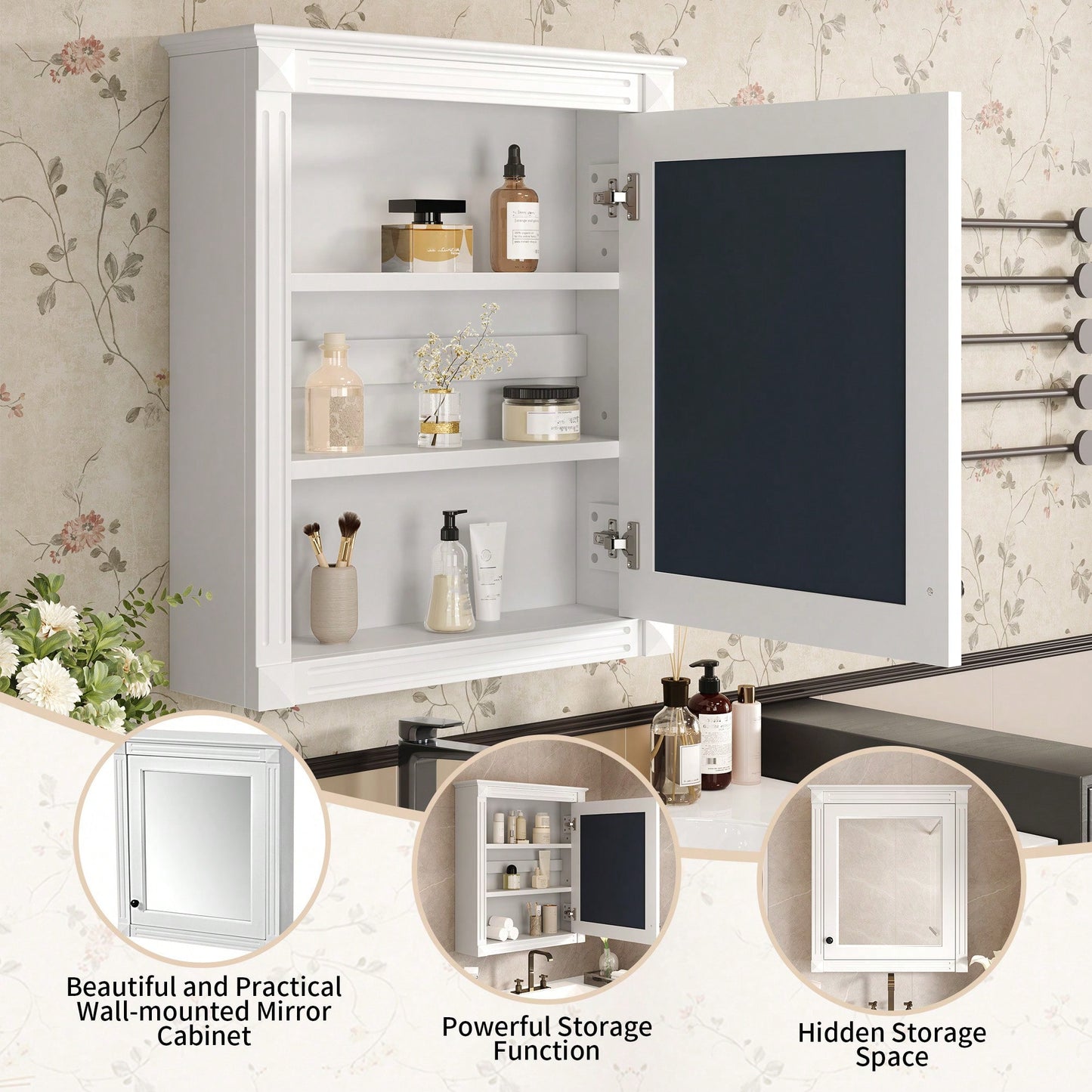 Wall Mounted Bathroom Storage Cabinet With Mirror Adjustable Shelf Over The Toilet Space Saver