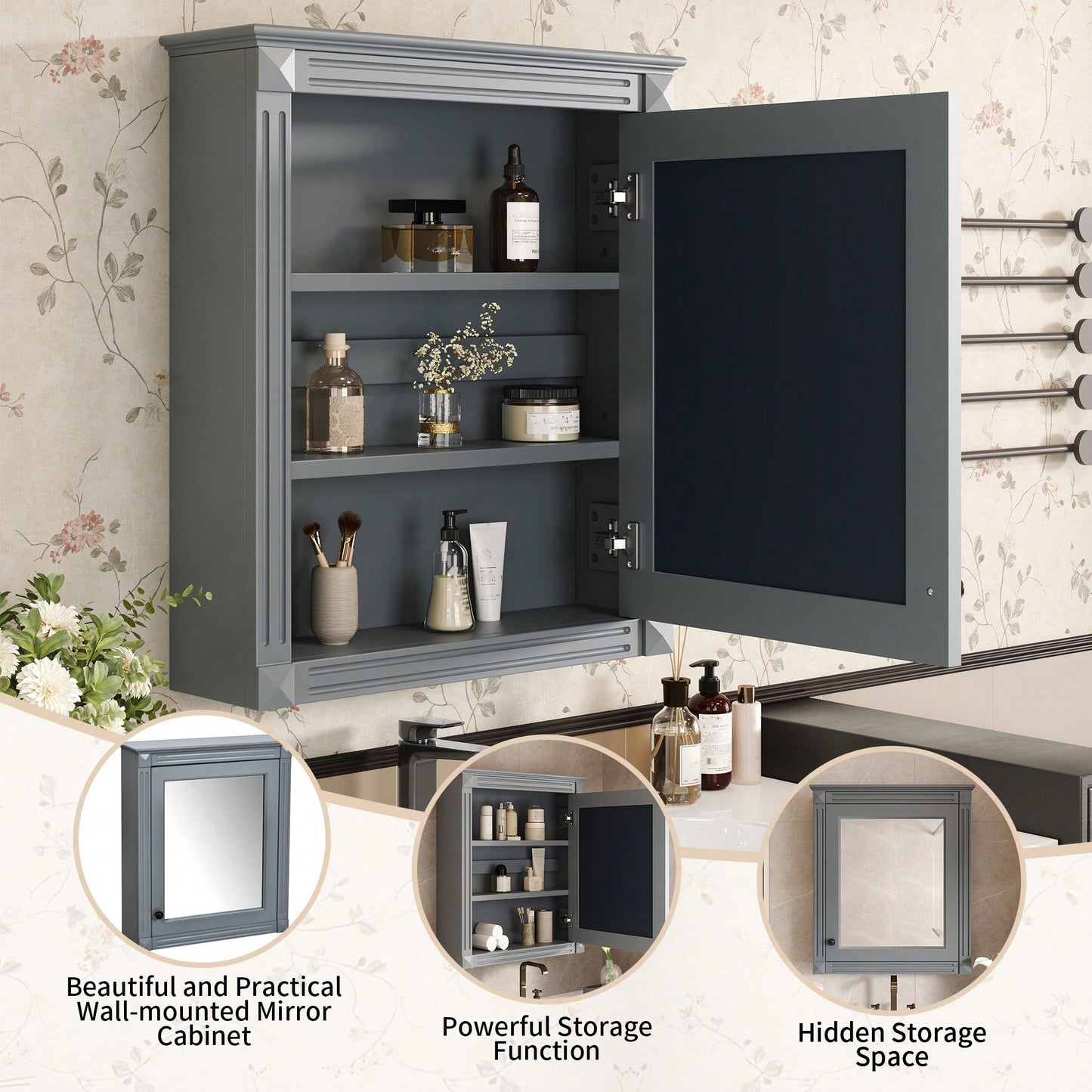 Wall Mounted Bathroom Storage Cabinet With Mirror Adjustable Shelf Over The Toilet Space Saver