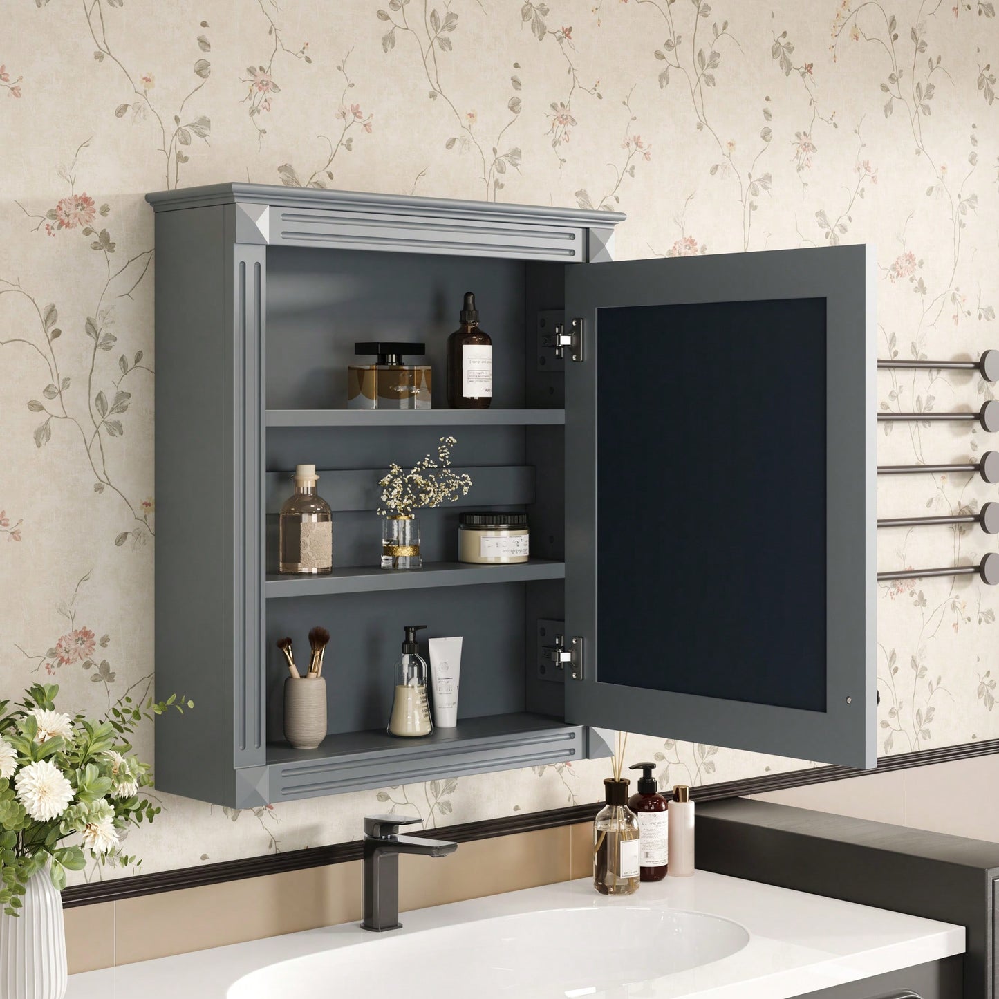 Wall Mounted Bathroom Storage Cabinet With Mirror Adjustable Shelf Over The Toilet Space Saver