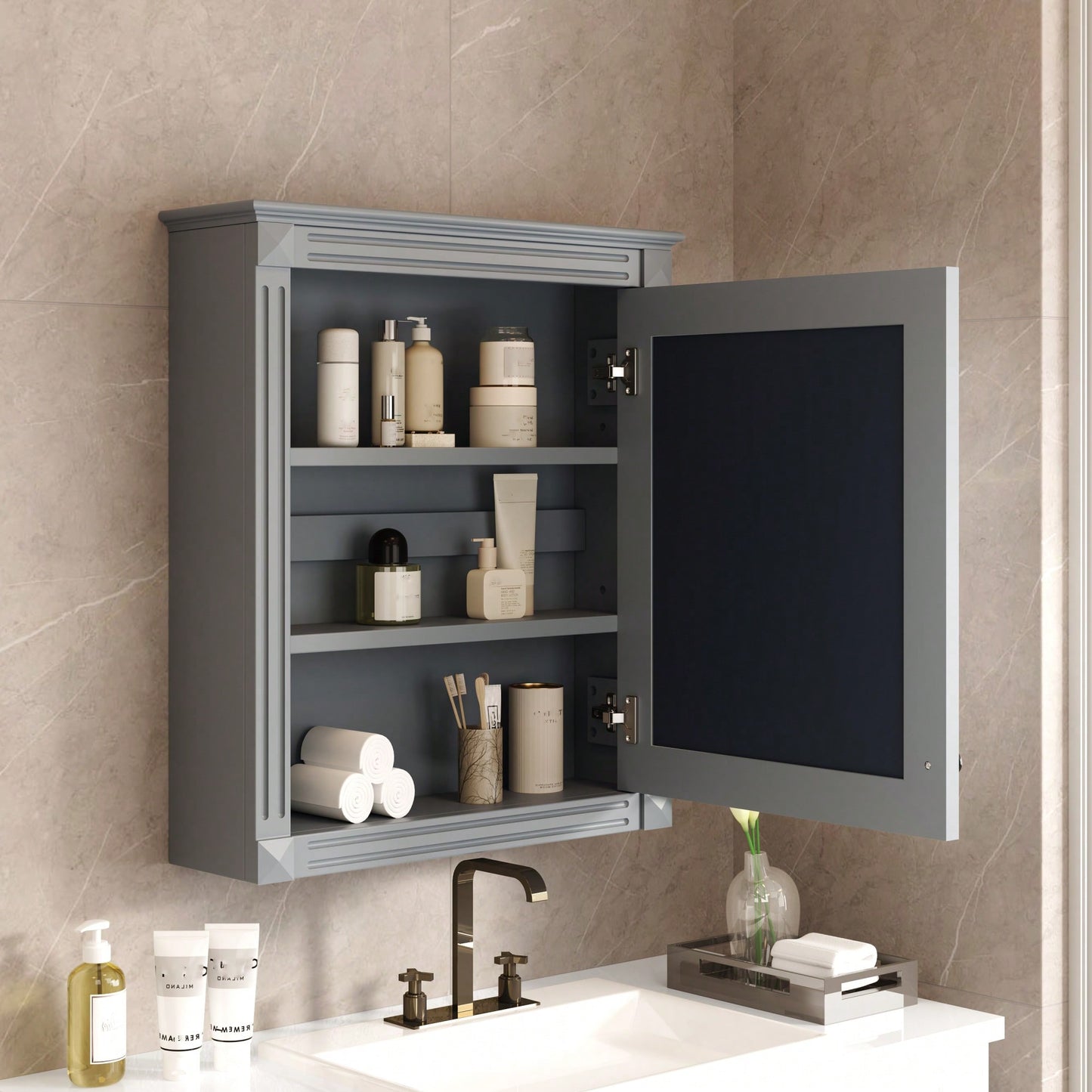 Wall Mounted Bathroom Storage Cabinet With Mirror Adjustable Shelf Over The Toilet Space Saver