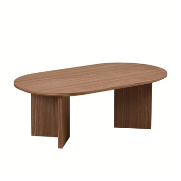 39.37 Inch Oval Coffee Table For Living Room Small Modern MDF Design With Sturdy Pedestal Black Finish Ideal For Apartment And Bedroom