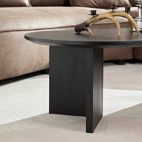 39.37 Inch Oval Coffee Table For Living Room Small Modern MDF Design With Sturdy Pedestal Black Finish Ideal For Apartment And Bedroom