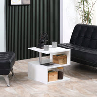 Modern Black Coffee Table With S-Shaped Design And 3-Tier Open Storage Shelf For Living Room And Home Office