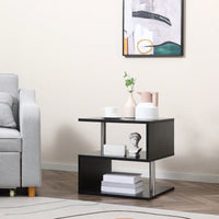 Modern Black Coffee Table With S-Shaped Design And 3-Tier Open Storage Shelf For Living Room And Home Office