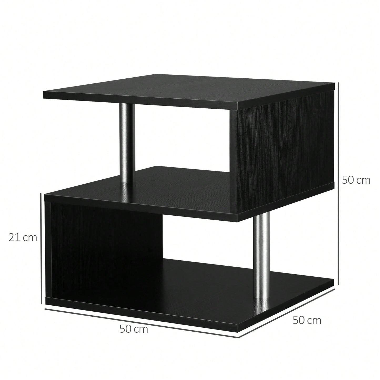 Modern Black Coffee Table With S-Shaped Design And 3-Tier Open Storage Shelf For Living Room And Home Office