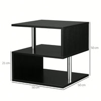 Modern Black Coffee Table With S-Shaped Design And 3-Tier Open Storage Shelf For Living Room And Home Office