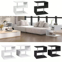 Modern Black Coffee Table With S-Shaped Design And 3-Tier Open Storage Shelf For Living Room And Home Office