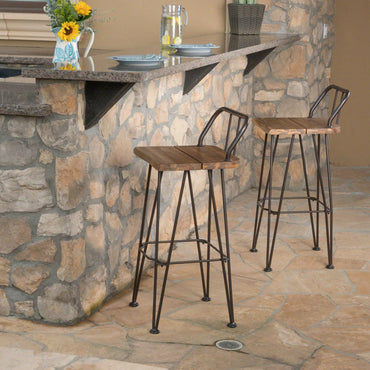 Set Of 2, Industrial Style Wood And Metal Barstool For Modern Spaces