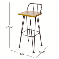 Set Of 2, Industrial Style Wood And Metal Barstool For Modern Spaces