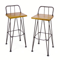 Set Of 2, Industrial Style Wood And Metal Barstool For Modern Spaces