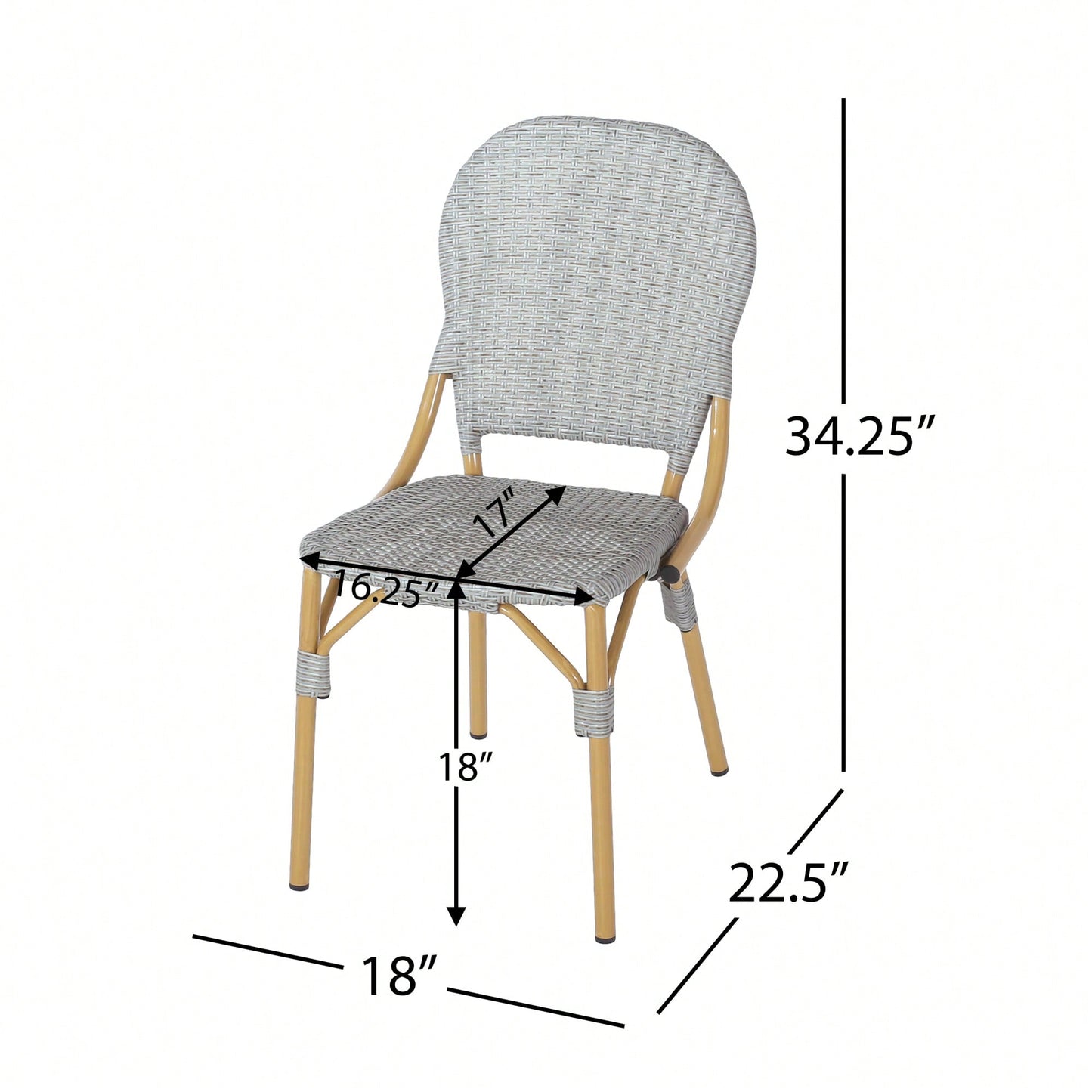 Outdoor Armless French Bistro Chairs Set Of 2 In Gray And Bamboo Finish For Patio Dining