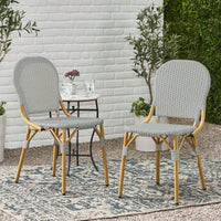 Outdoor Armless French Bistro Chairs Set Of 2 In Gray And Bamboo Finish For Patio Dining