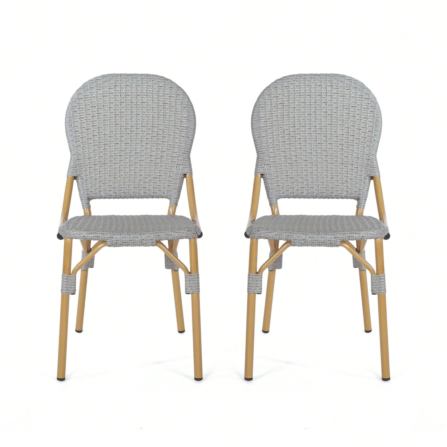 Outdoor Armless French Bistro Chairs Set Of 2 In Gray And Bamboo Finish For Patio Dining