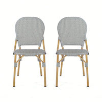 Outdoor Armless French Bistro Chairs Set Of 2 In Gray And Bamboo Finish For Patio Dining