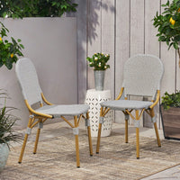 Outdoor Armless French Bistro Chairs Set Of 2 In Gray And Bamboo Finish For Patio Dining