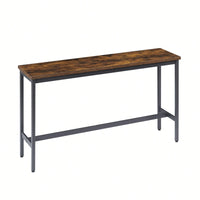 Industrial Long Bar Table Set With 3 PU Upholstered Stools For Kitchen Breakfast Living Room Rustic Brown And Black 63 Inch Length