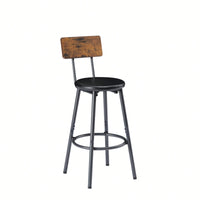 Industrial Long Bar Table Set With 3 PU Upholstered Stools For Kitchen Breakfast Living Room Rustic Brown And Black 63 Inch Length