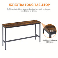 Industrial Long Bar Table Set With 3 PU Upholstered Stools For Kitchen Breakfast Living Room Rustic Brown And Black 63 Inch Length