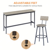 Industrial Long Bar Table Set With 3 PU Upholstered Stools For Kitchen Breakfast Living Room Rustic Brown And Black 63 Inch Length